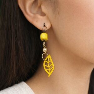 Yellow Leaf Dangle Earrings